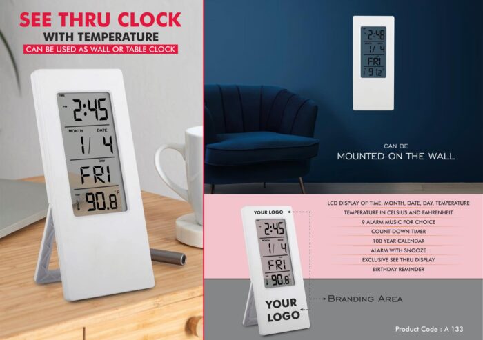 See Thru Clock with Temperature | Can be used as wall or table clock