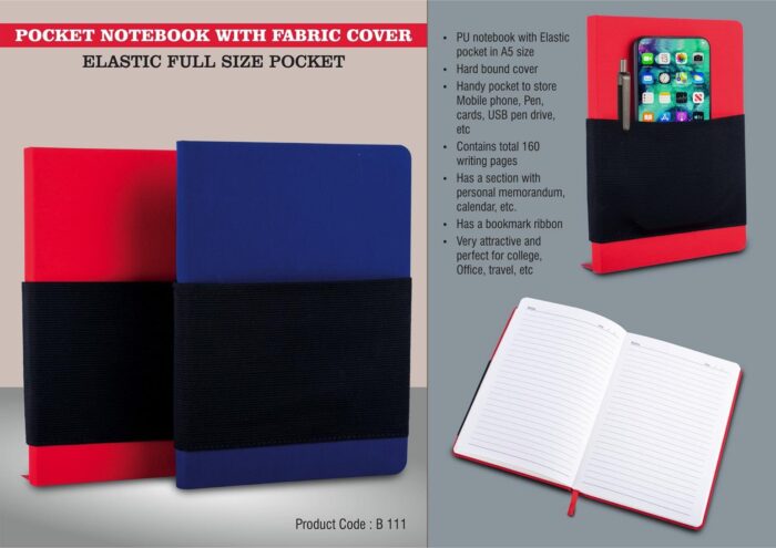 Pocket Notebook with Fabric Cover | A5 size | Hard bound cover | With Memorandum & Bookmark Ribbon | 80 GSM Sheets | 160 Undated Pages