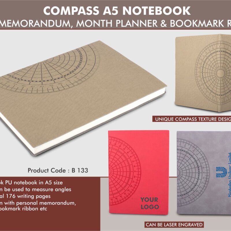Compass A5 Notebook with Memorandum, Month Planner & Bookmark Ribbon