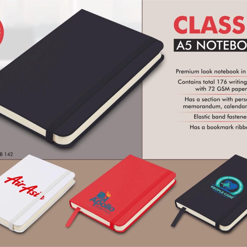Classic A5 Notebook | Hard Bound Cover | Pages with Memorandum, Month Planner & Bookmark Ribbon