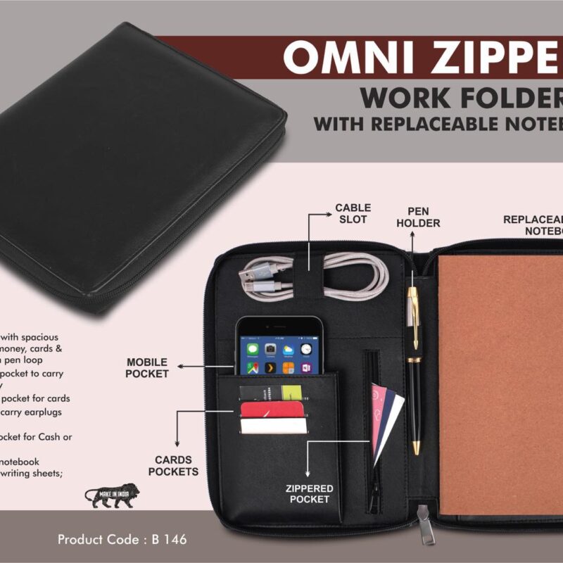 Omni Zippered Work Folder with Notebook | Multifunctional Organizer