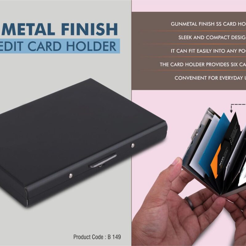 Gunmetal Finish Stainless Steel Credit Card Holder | 6 Card Slots