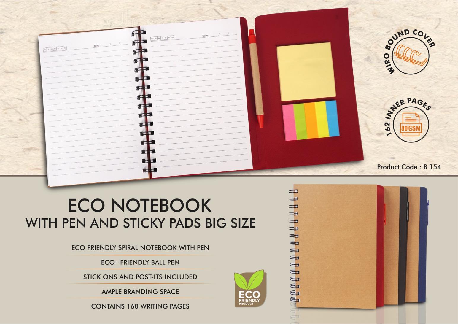 A5 Size Notebook with Sticky Notes and Eco Pen