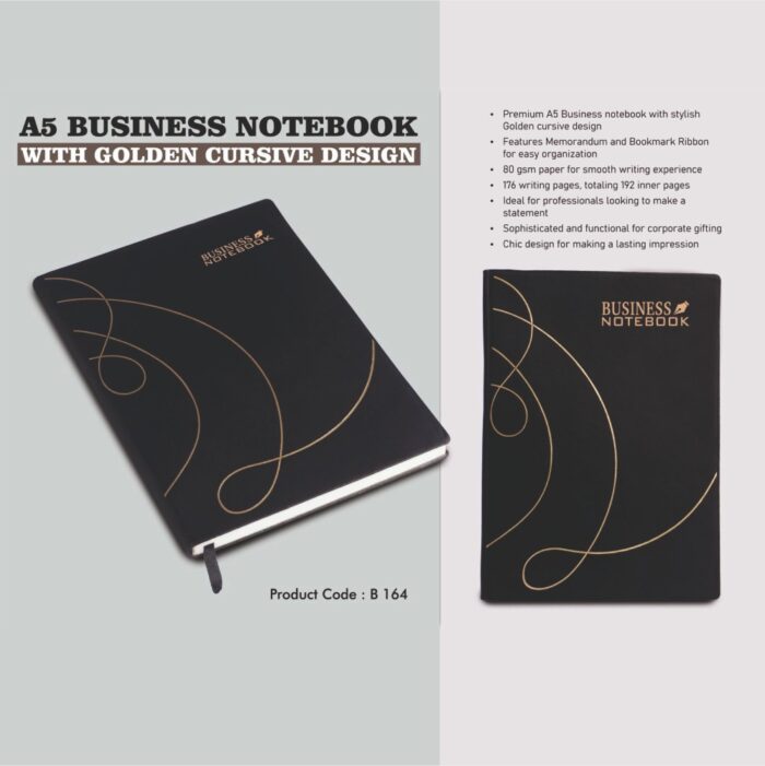 A5 Business Notebook with Golden Cursive Design - Image 3