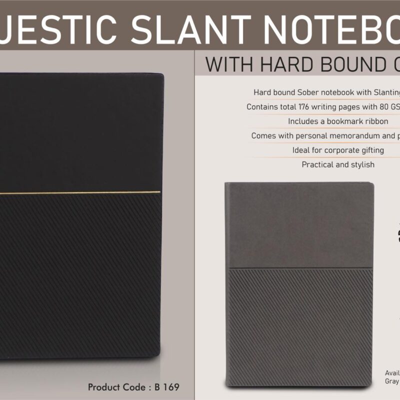 Majestic Slant Notebook with Hard bound cover | Includes Memorandum and Bookmark Ribbon
