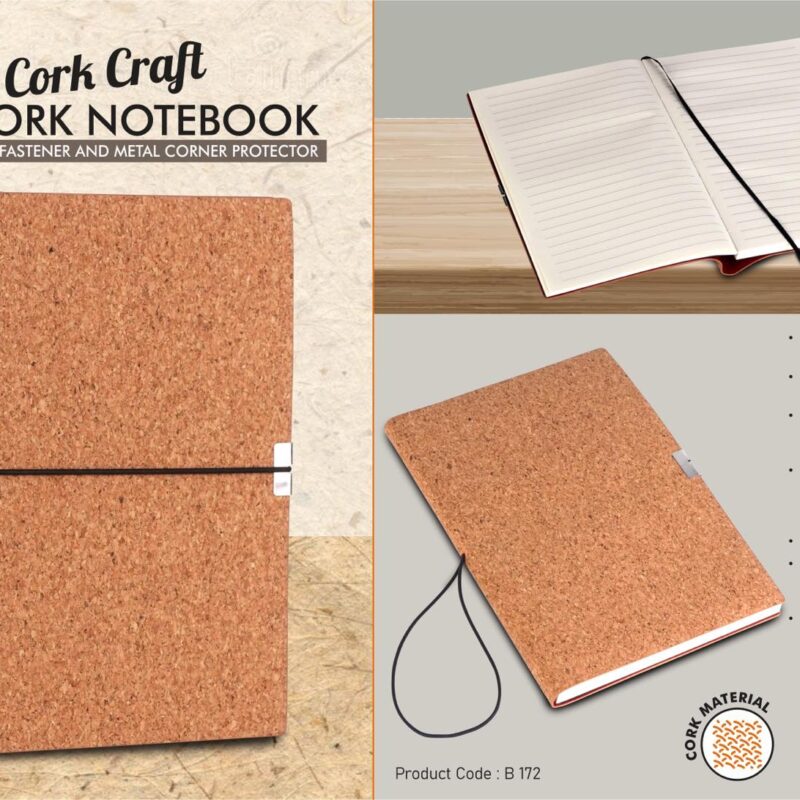 CorkCraft A5 Cork Notebook with Elastic Fastener and Metal Corner Protector