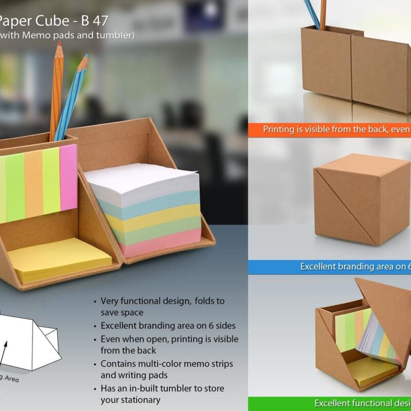 Folding paper cube (with memo pad and tumbler)