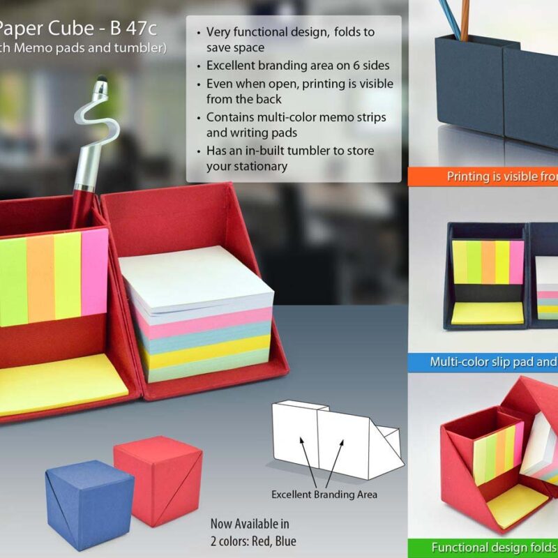Folding paper cube in color (with memo pad and tumbler)