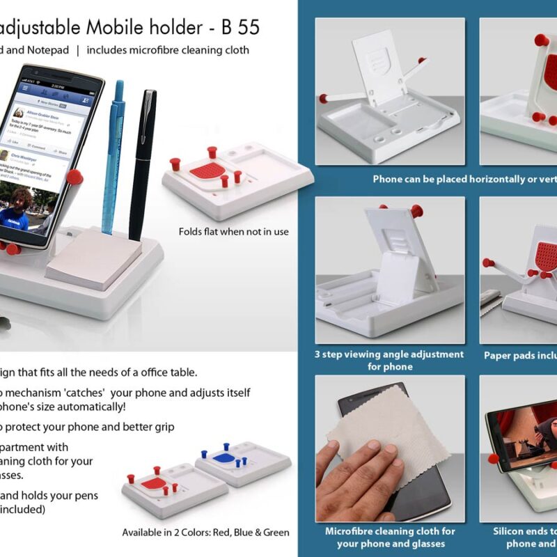 Grippo Mobile holder with angle adjustment, pen stand, and notepad