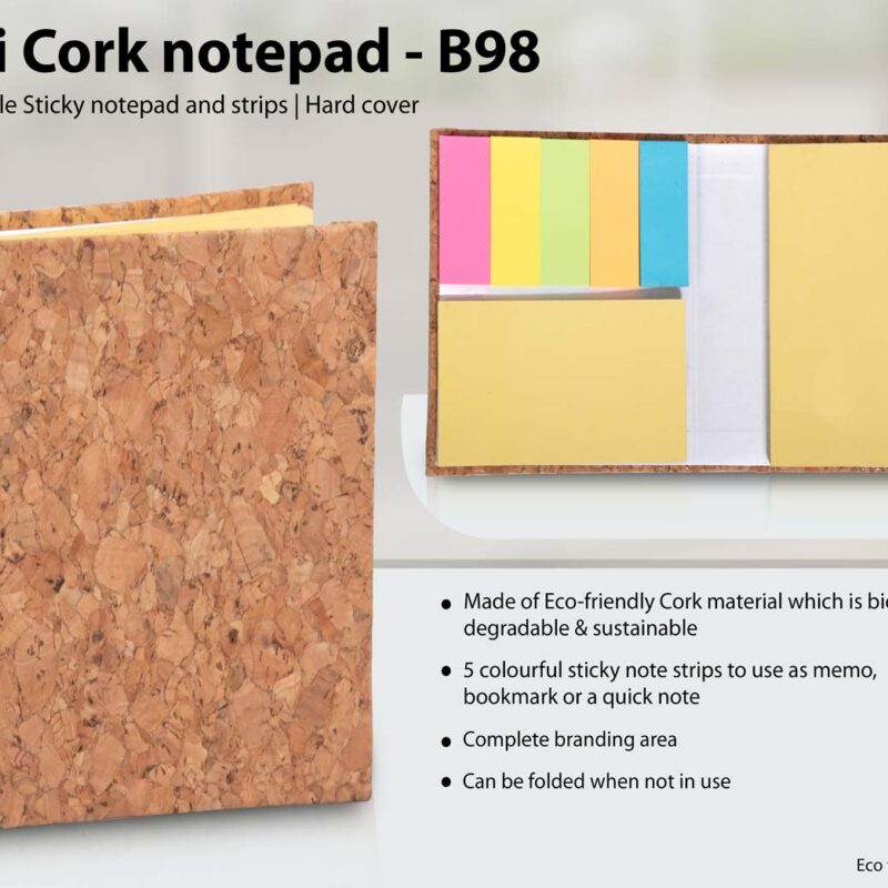 Mini Cork notepad with Double Sticky notepad and strips | Hard cover