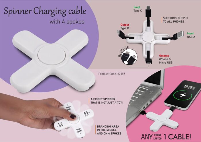 Spinner Charging cable with 4 spokes | Dual Input USB A & C | Supports output to all Phones
