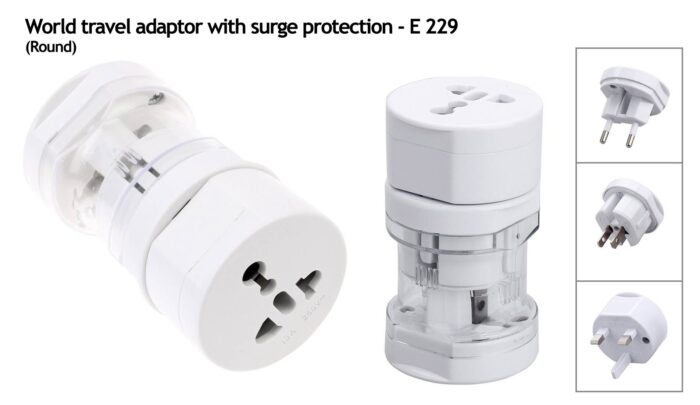 World travel adaptor with surge protection (round)