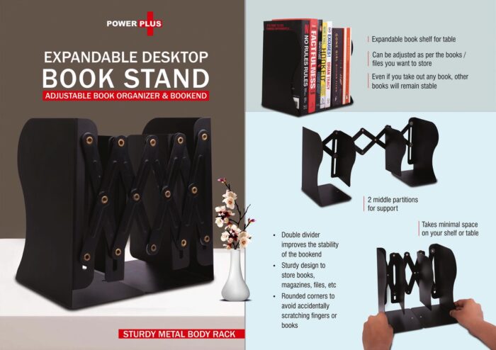 Expandable Desktop Book Stand | Adjustable Book Organizer & Bookend | Sturdy Metal body rack | 2 middle partitions for support