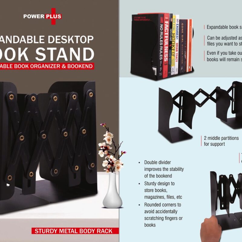 Expandable Desktop Book Stand | Adjustable Book Organizer & Bookend | Sturdy Metal body rack | 2 middle partitions for support