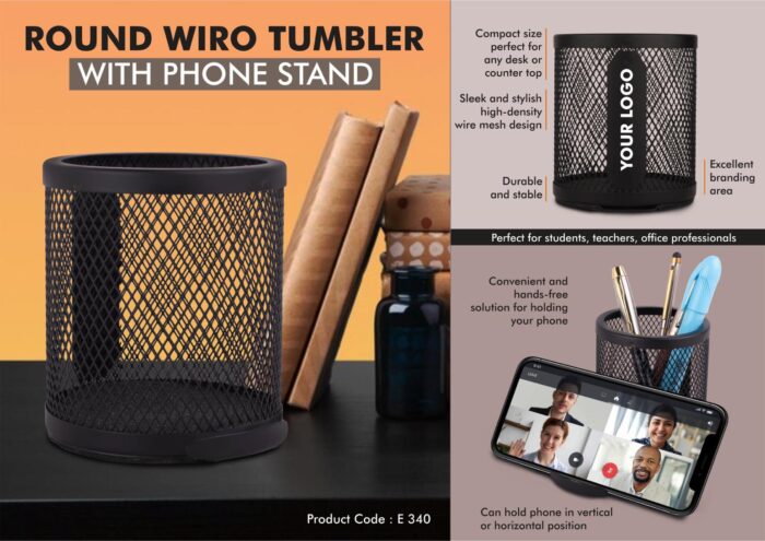 Round Wiro tumbler with Slide-out Phone Stand