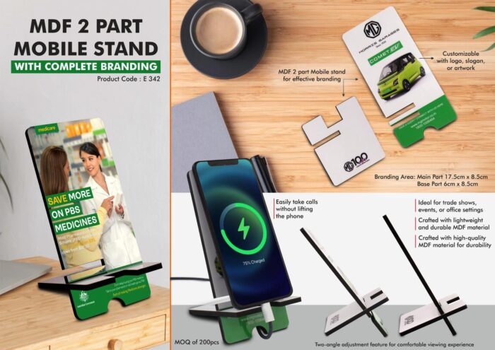 MDF 2 Part Mobile Stand with Complete Branding | Double Angle Adjustment