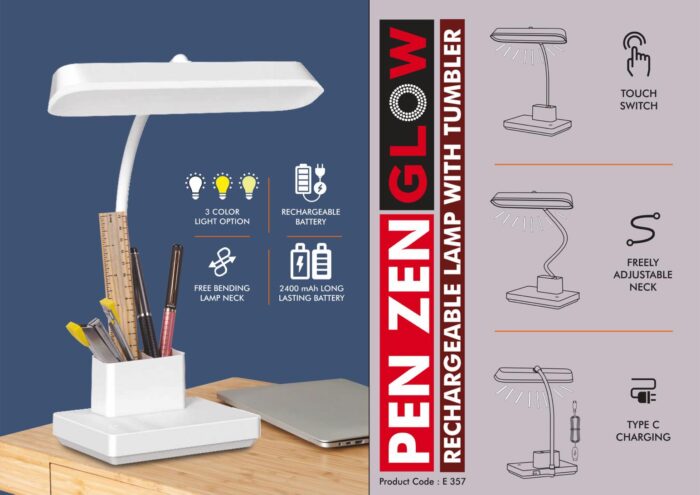 PenZen Glow: Rechargeable lamp with tumbler | 3 color light | Double battery | Side light adds to appearance