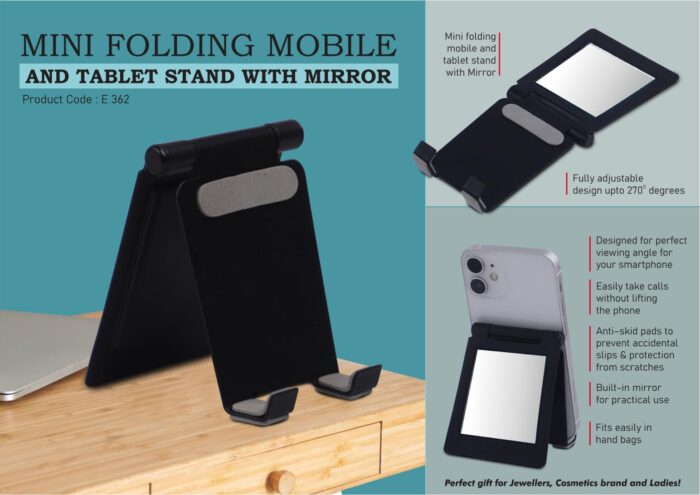 Mini folding mobile and tablet stand with Mirror | Adjustable to any desired angle