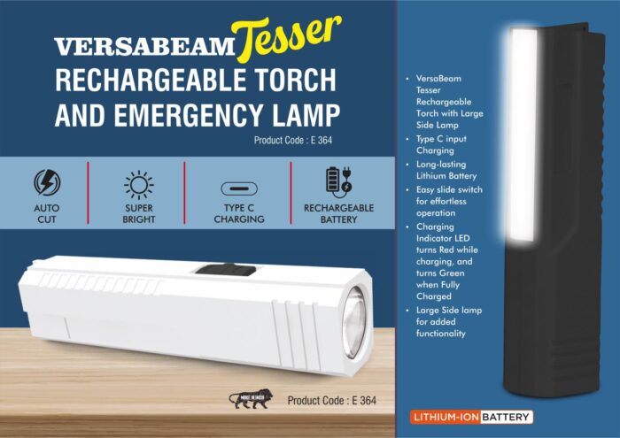 VersaBeam Tesser: Rechargeable Torch with Emergency Lamp | Type C Charging