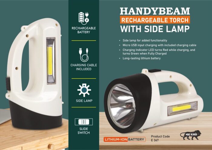 HandyBeam: Rechargeable Torch with Side Lamp | Charging Cable included