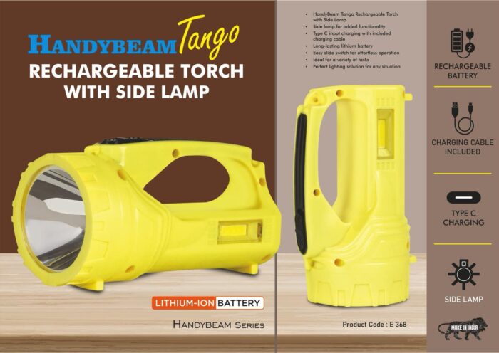 HandyBeam Tango: Rechargeable Torch with Side Lamp | Charging Cable included