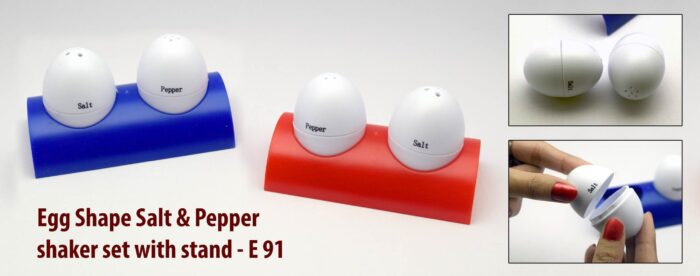Egg shaped salt & pepper shaker set with stand
