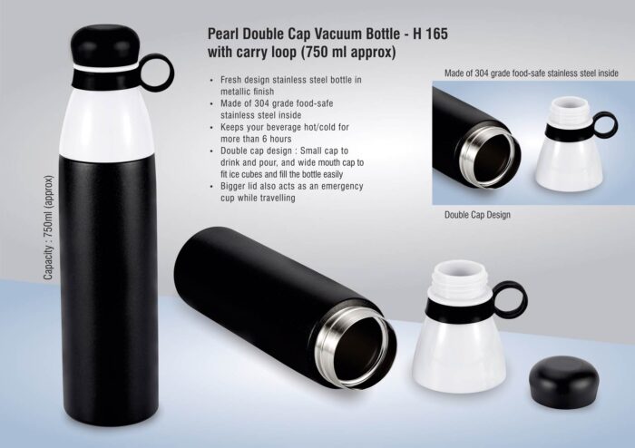 Pearl Double Cap Vacuum bottle in Metallic Finish with Carry Loop (750 ml approx)