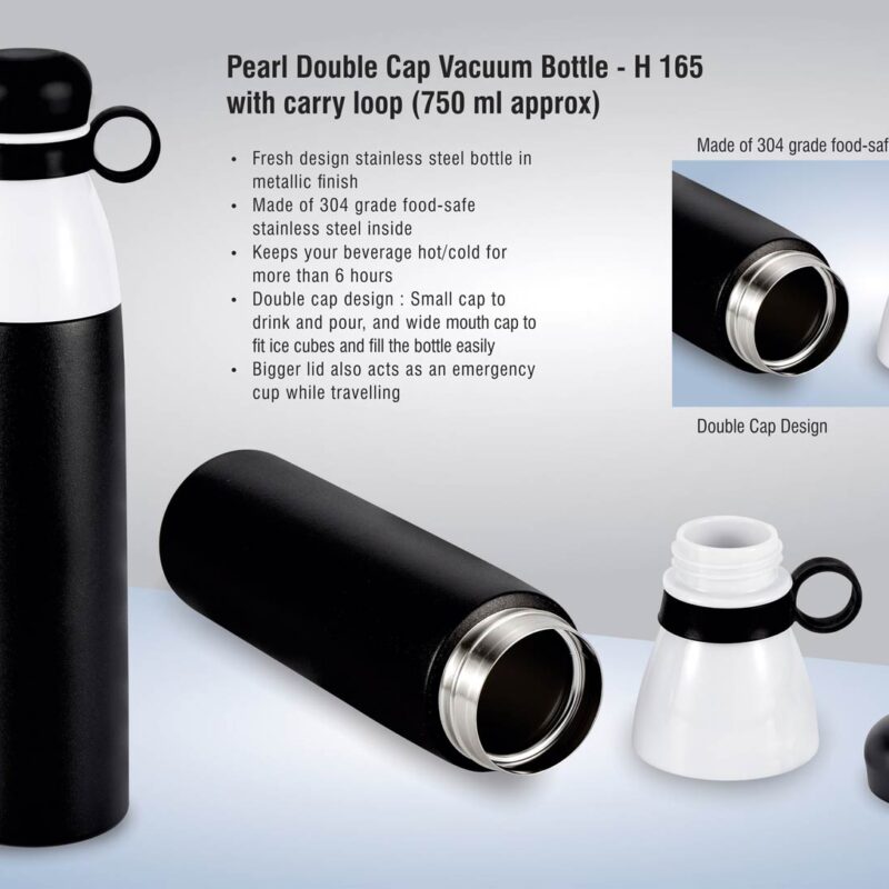Pearl Double Cap Vacuum bottle in Metallic Finish with Carry Loop (750 ml approx)