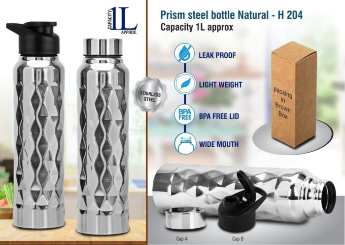 Prism steel bottle Natural | Capacity 1L approx