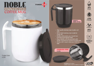 Noble: Stainless Steel Double wall Coffee mug with Pointy handle | Leak Proof | Capacity 460ml approx