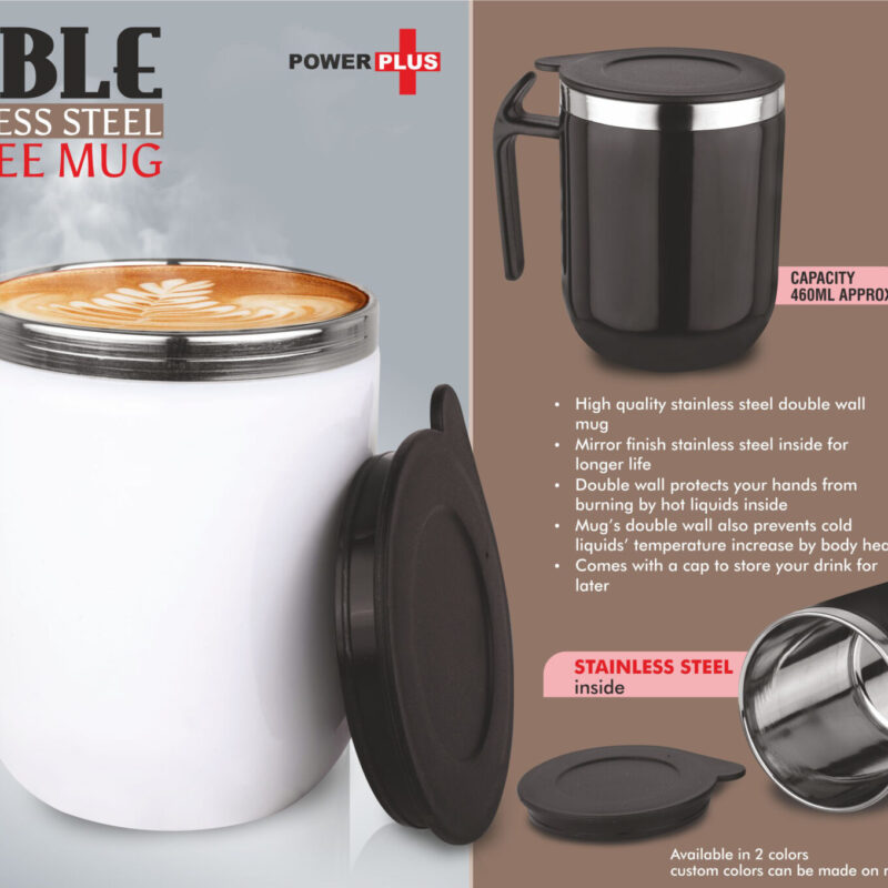 Noble: Stainless Steel Double wall Coffee mug with Pointy handle | Leak Proof | Capacity 460ml approx