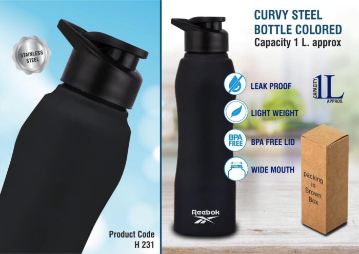 Curvy steel bottle Colored | Capacity 1L approx