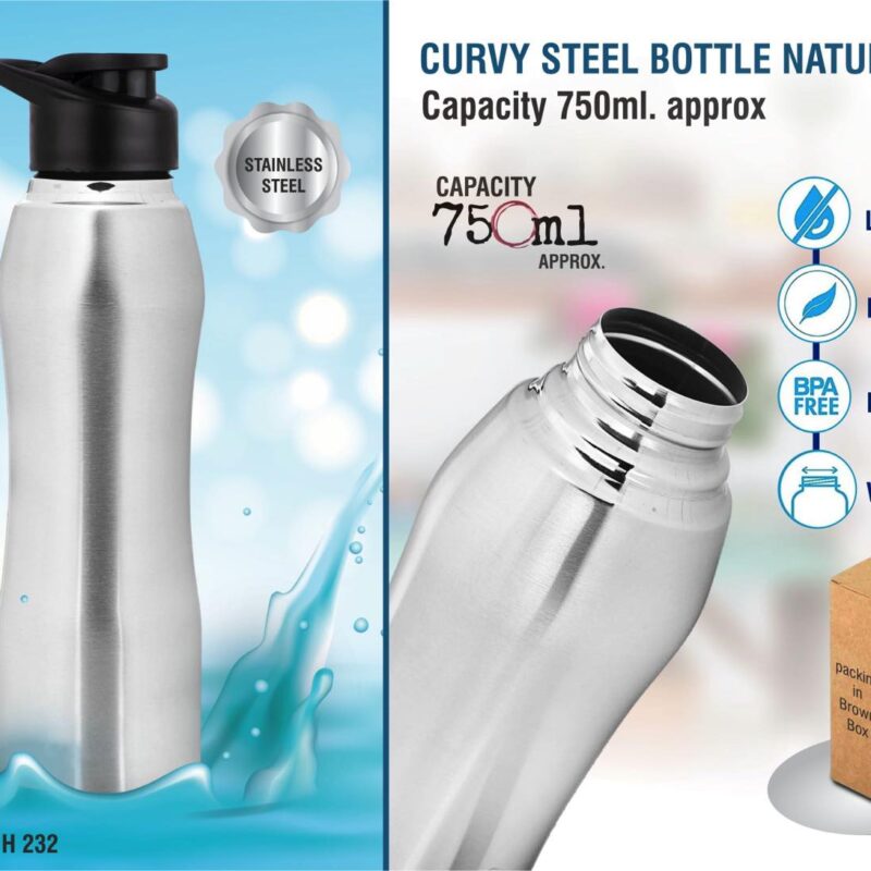 Curvy steel bottle Natural | Capacity 750ml approx