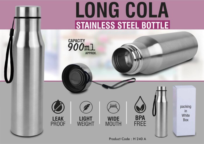 Long cola stainless steel bottle with carry strap | Capacity 900ml approx