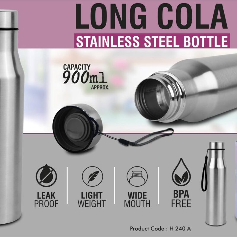 Long cola stainless steel bottle with carry strap | Capacity 900ml approx