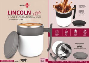 Lincoln Lite: 2 Tone Stainless steel Mug with Lid | Leak proof | BPA Free | Capacity 300 ml approx