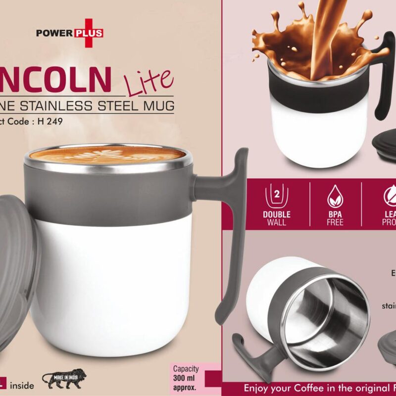 Lincoln Lite: 2 Tone Stainless steel Mug with Lid | Leak proof | BPA Free | Capacity 300 ml approx
