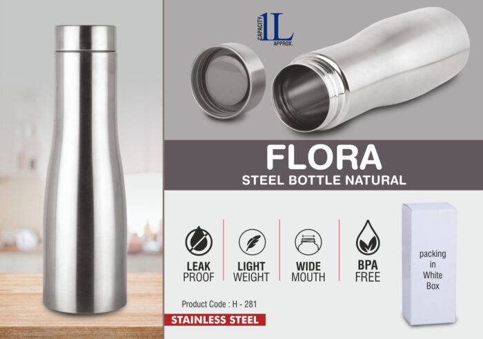 Flora Steel bottle Natural | Capacity 1L approx