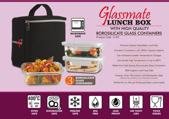GlassMate Lunch Box with High Quality Borosilicate glass Containers