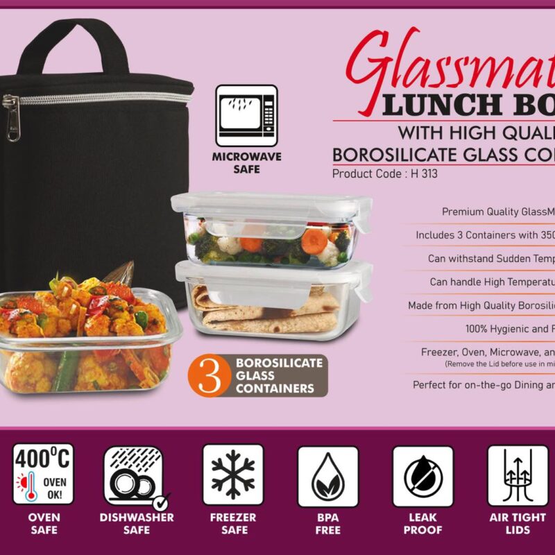 GlassMate Lunch Box with High Quality Borosilicate glass Containers