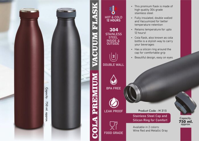 Cola Premium Vacuum Flask | 304 steel inside & outside | Capacity 750ml | 12 hours hot / cold