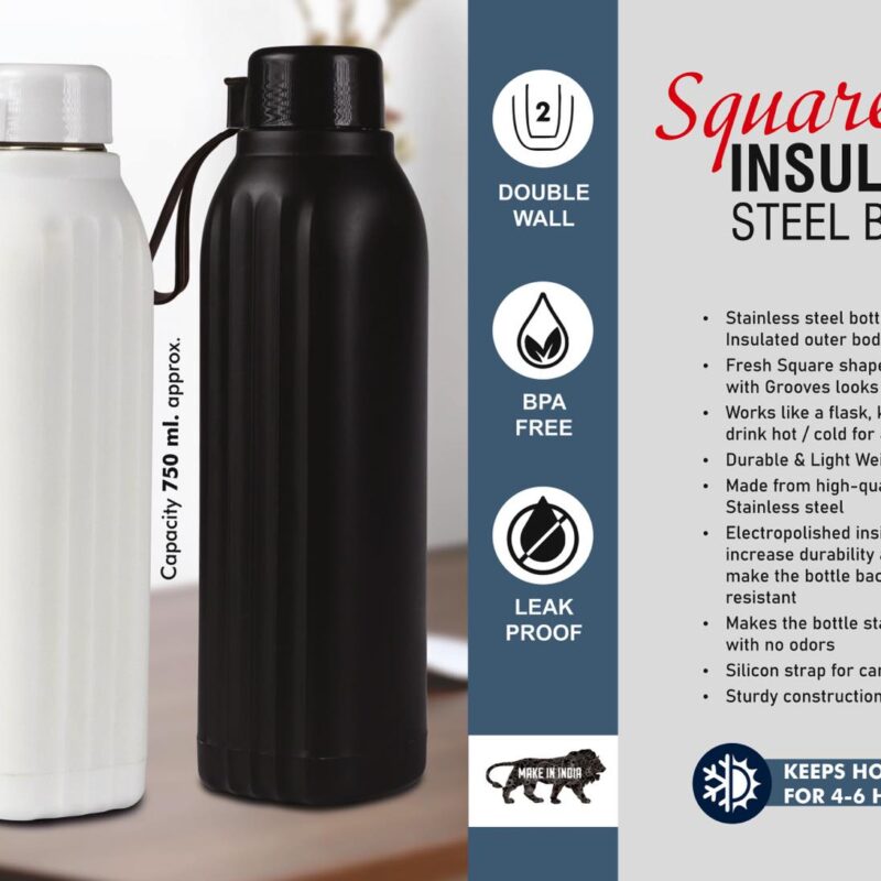 Insulated Steel Bottle | Keeps Hot & Cold for 4-6 Hours | Strap for Carrying easily | Capacity 750 ml approx