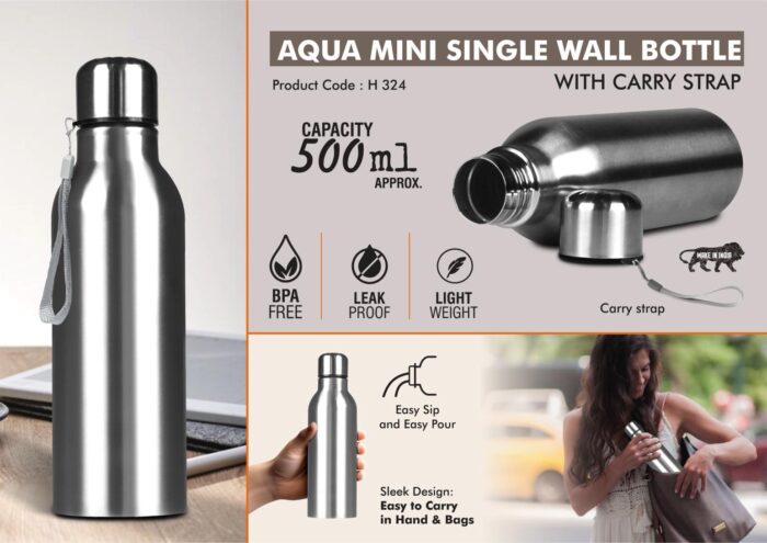 Aqua Mini Single Wall Bottle with Carry strap