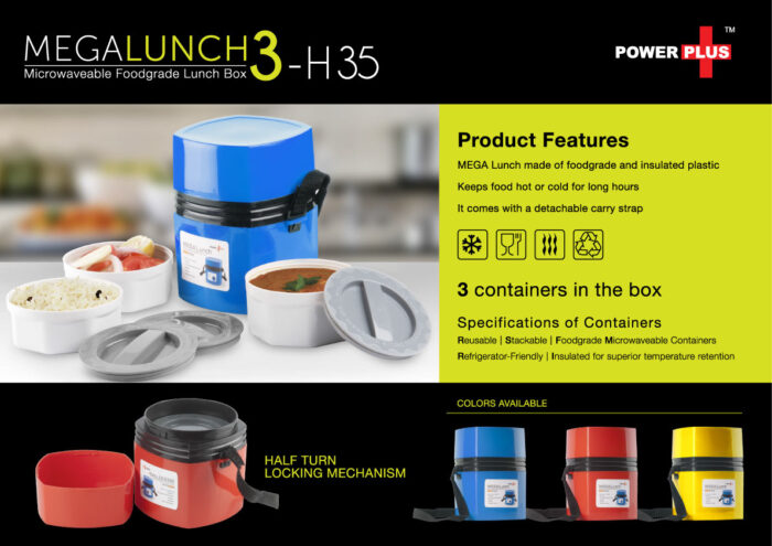 Power Plus Mega Lunch Box (Microwaveable)- 3 Box