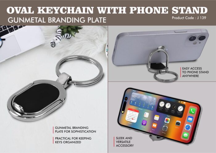 Oval Keychain with Phone Stand | Gunmetal branding plate - Image 4