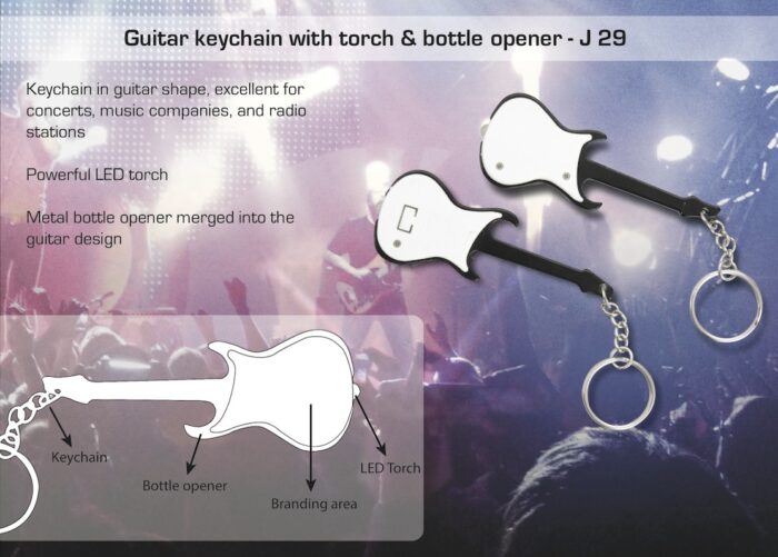 Guitar Keychain with Torch & Bottle Opener