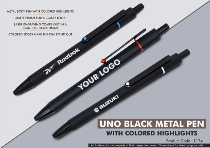 Uno Black Metal Pen with Colored highlights