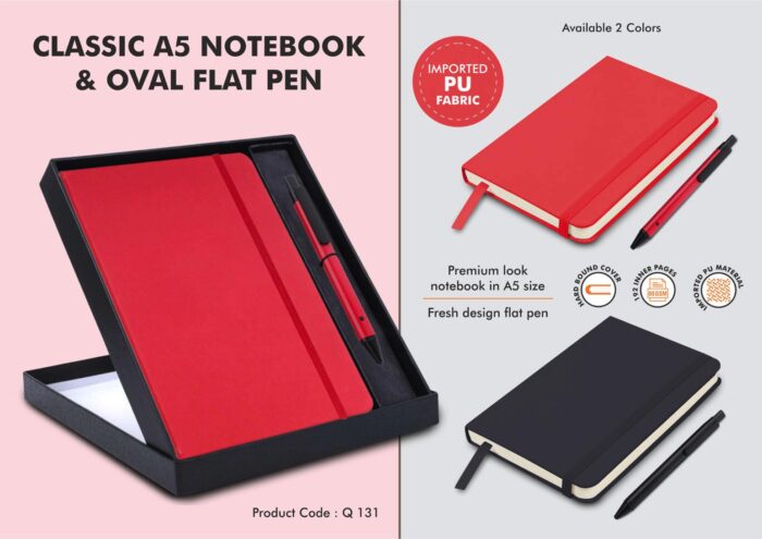 Classic Notebook Gift set: A5 Elastic Notebook With Flat Pen