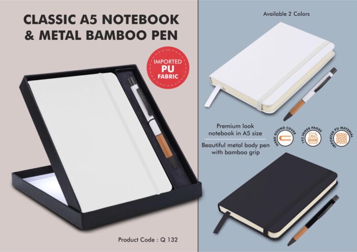 Classic Notebook Gift set: A5 Elastic Notebook With Metal Bamboo Pen