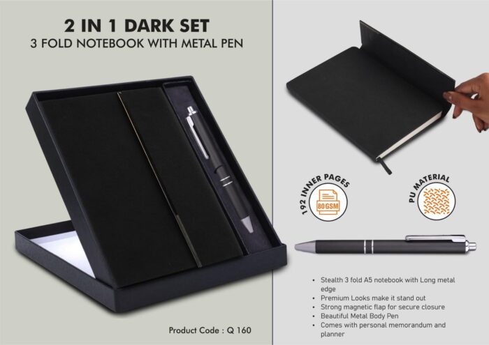 3 fold Notebook with Metal Pen